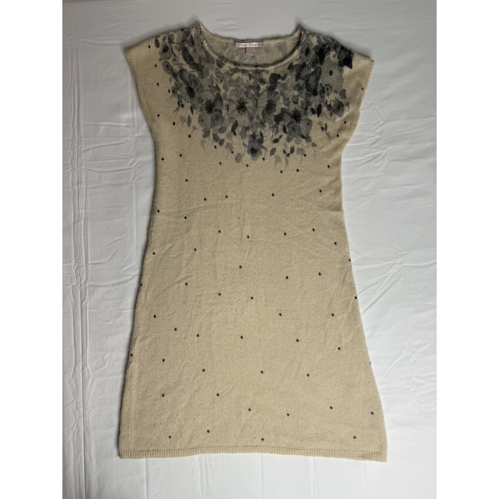 Vintage Rebecca Taylor 100% Cashmere Tunic Dress Size Small Winter Floral Ivory